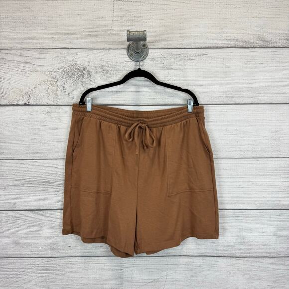 Zenana Plus Size Tan Elastic Waist Drawstring Lounge Shorts Size 3X - Picture 1 of 6